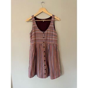 Madewell Scoopneck Button Down Rainbow Striped Multicolor Sleeveless Dress